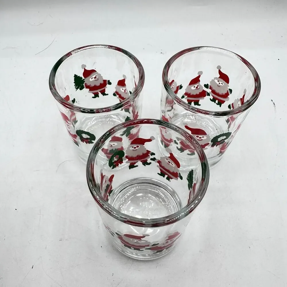 X3 Vintage Indiana Glass Christmas Votive Candle Holders Retro Holiday Santa - Picture 4 of 5